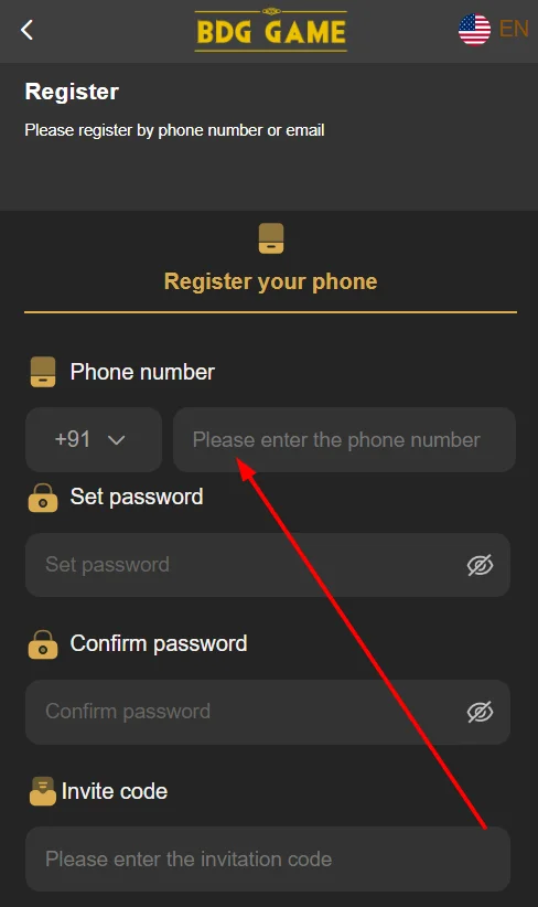 Enter the phone number to register